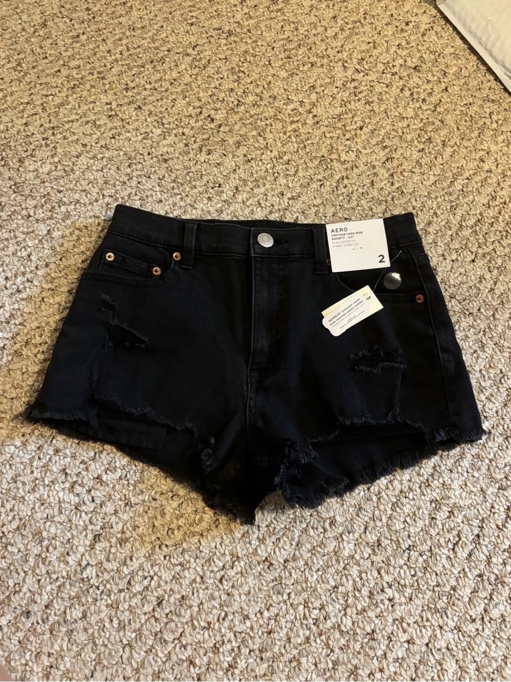 Aeropostale Black Distressed High-Rise Jean Shorts